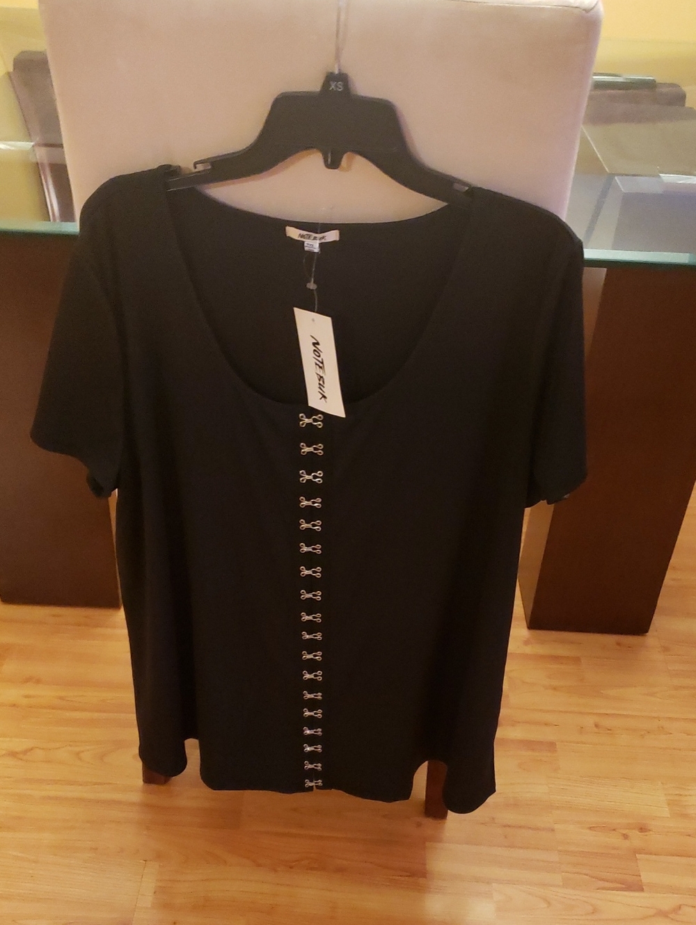 Noize Black Short Sleeve Tee with Center Hook-and-Eye Detail